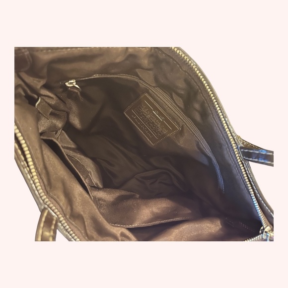 Coach Signature Stripe Tote F19046 Khaki Brown Canvas Leather Trim Purse Bag - Picture 10 of 14